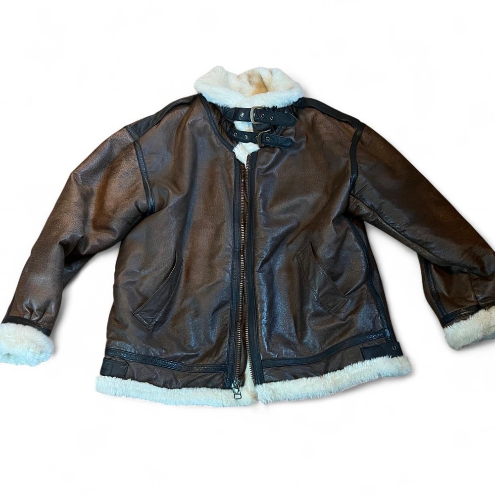 Vintage leather sherpa coat